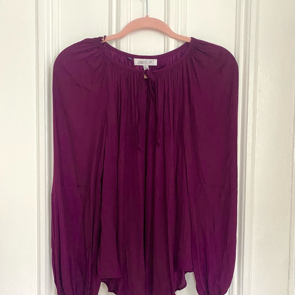 Jennifer Lopez Purple Blouse with Pleated Front and Long Sleeves